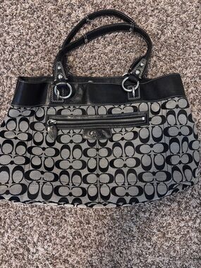 Coach Black and Gray Signature Canvas Tote